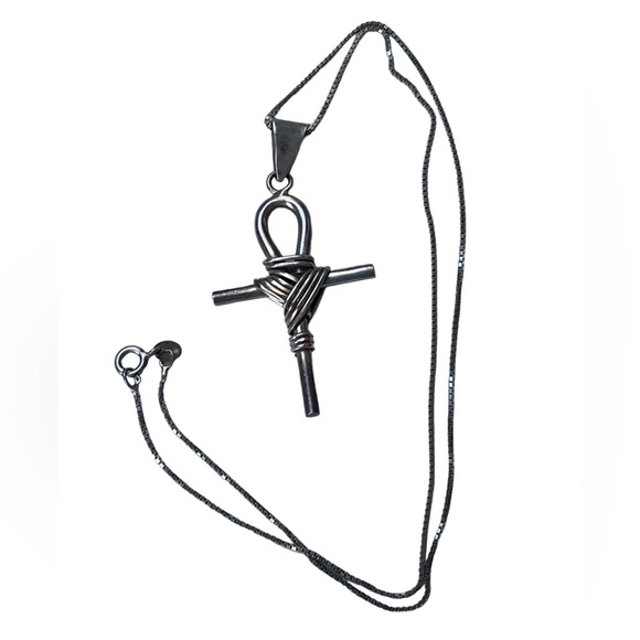 TL-TC Sterling Silver Ankh Cross Unisex Mens Necklace Woman’s Necklace Jewelry - Picture 2 of 8